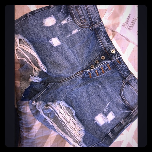blencot Pants - BLENCOT  Ripped High Rise Frayed Hem Sretch